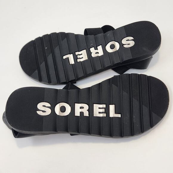 Sorel Women Ella Sandals Black Leather Size 6.5 Gladiator Stretch Straps Flats - Picture 8 of 8